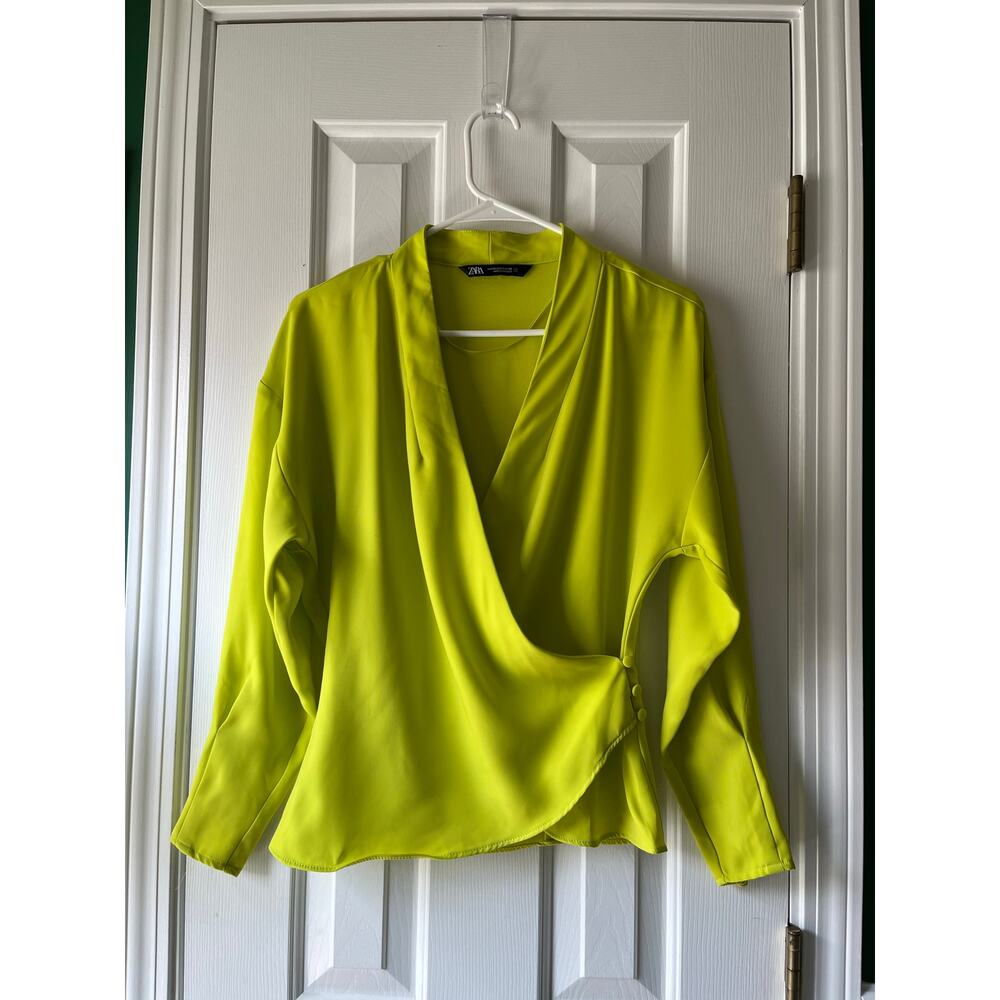 Zara Lime Green Front Wrap Shirt Size Small